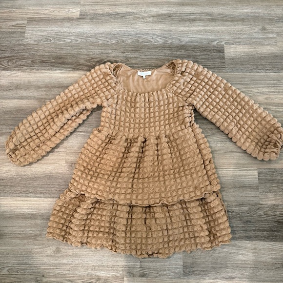 Simply Southern Long Sleeve Tiered Bubble Dress Tan Women’s Medium - Picture 1 of 5